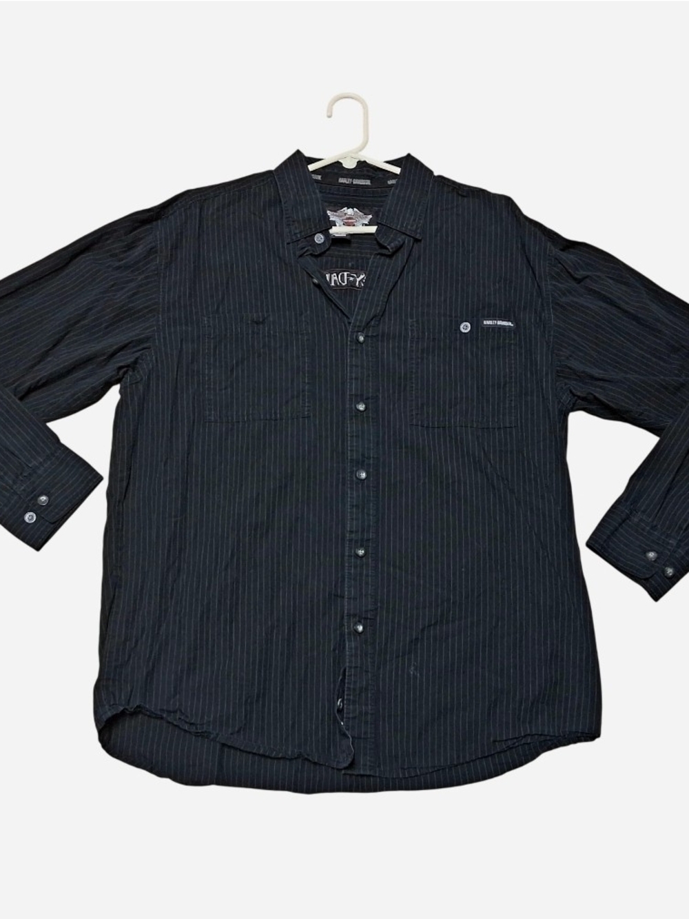 Vintage Y2K Harley-Davidson Black Pinstripe Button-Down Shirt